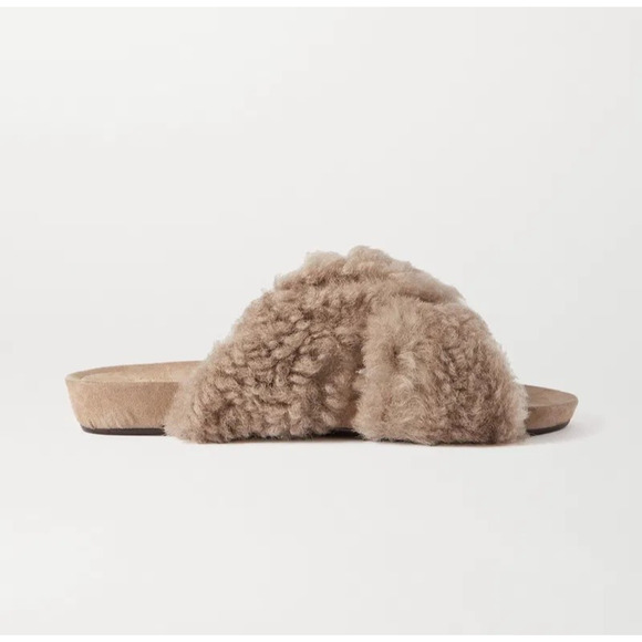 ATP Atelier Doris Blush Shearling Suede Slides Mules Open Toe Sandals Size 38 - Picture 1 of 6